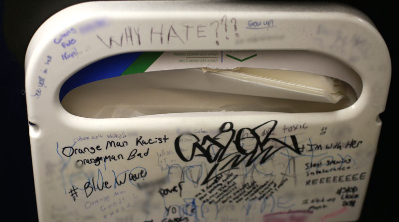 Graffiti in the men's bathroom.