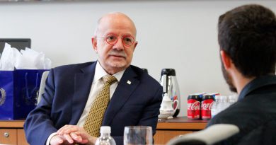 President Padron being interviewed. the college’s Board of Trustees has been working tirelessly to find his successor.