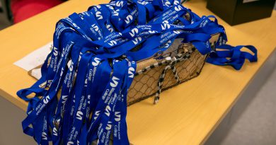 Basket full of lanyards.