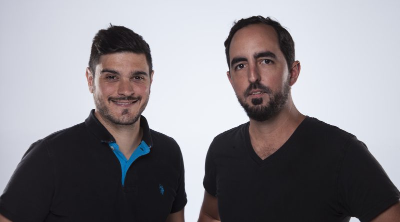 Thomas Demos and Marvin Aguado posing for the camera to promote Poneloya.