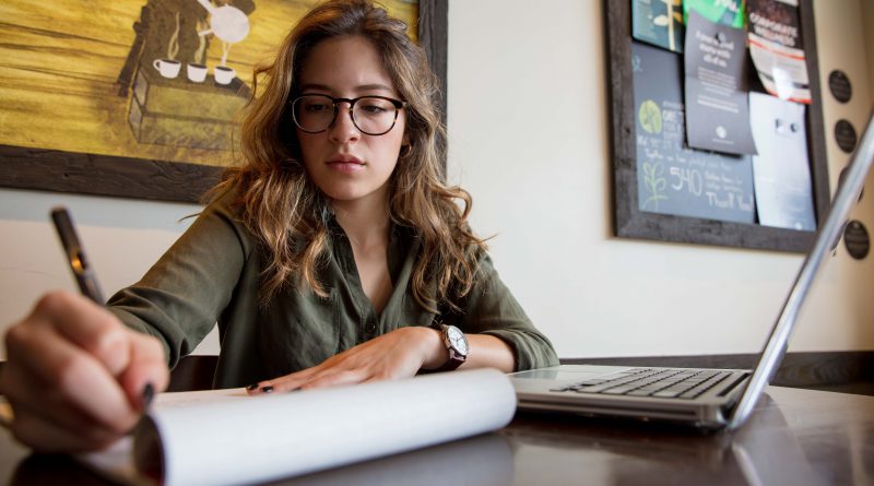 Riane Roldan on her laptop.