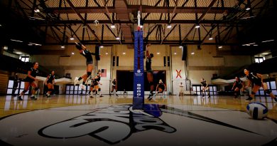 Volleyball team on court.